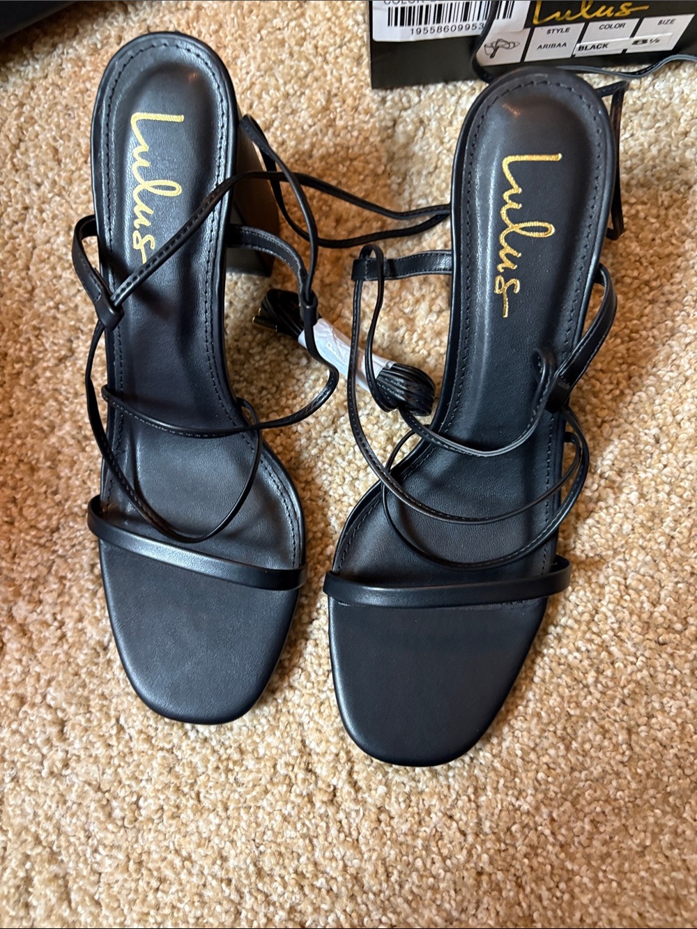 Lulus Aribaa Black Lace-Up Heels US 8.5